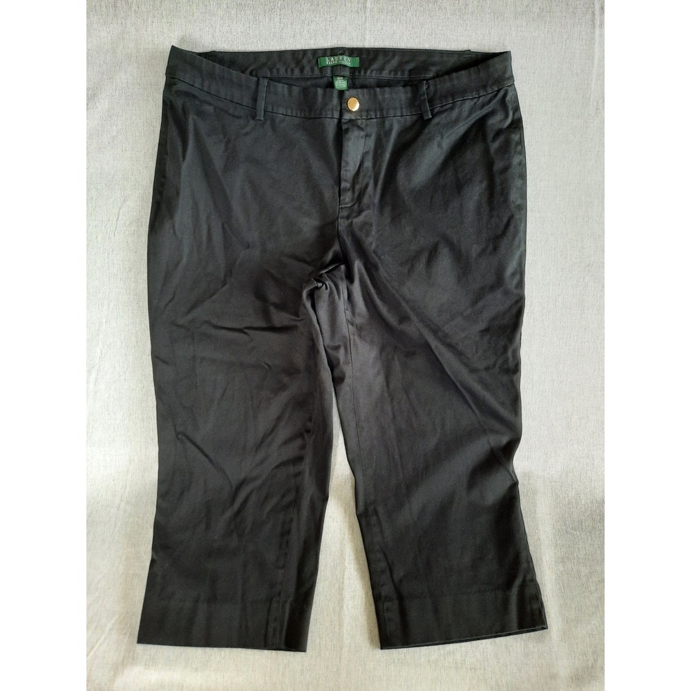 Lauren Ralph Lauren Women 16W Utility Camp Stretch Capri Pants Black CottonBlend